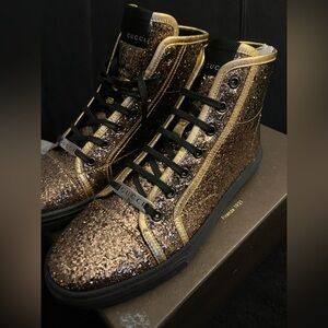 RARE Gucci Nappa Glitter Galactica Gold Sneakers Size 39.5 New In Box
